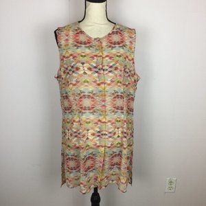 Like new! Cabi Avery Aztec Tunic Top Blouse L Sleeveless Sheer Button Down